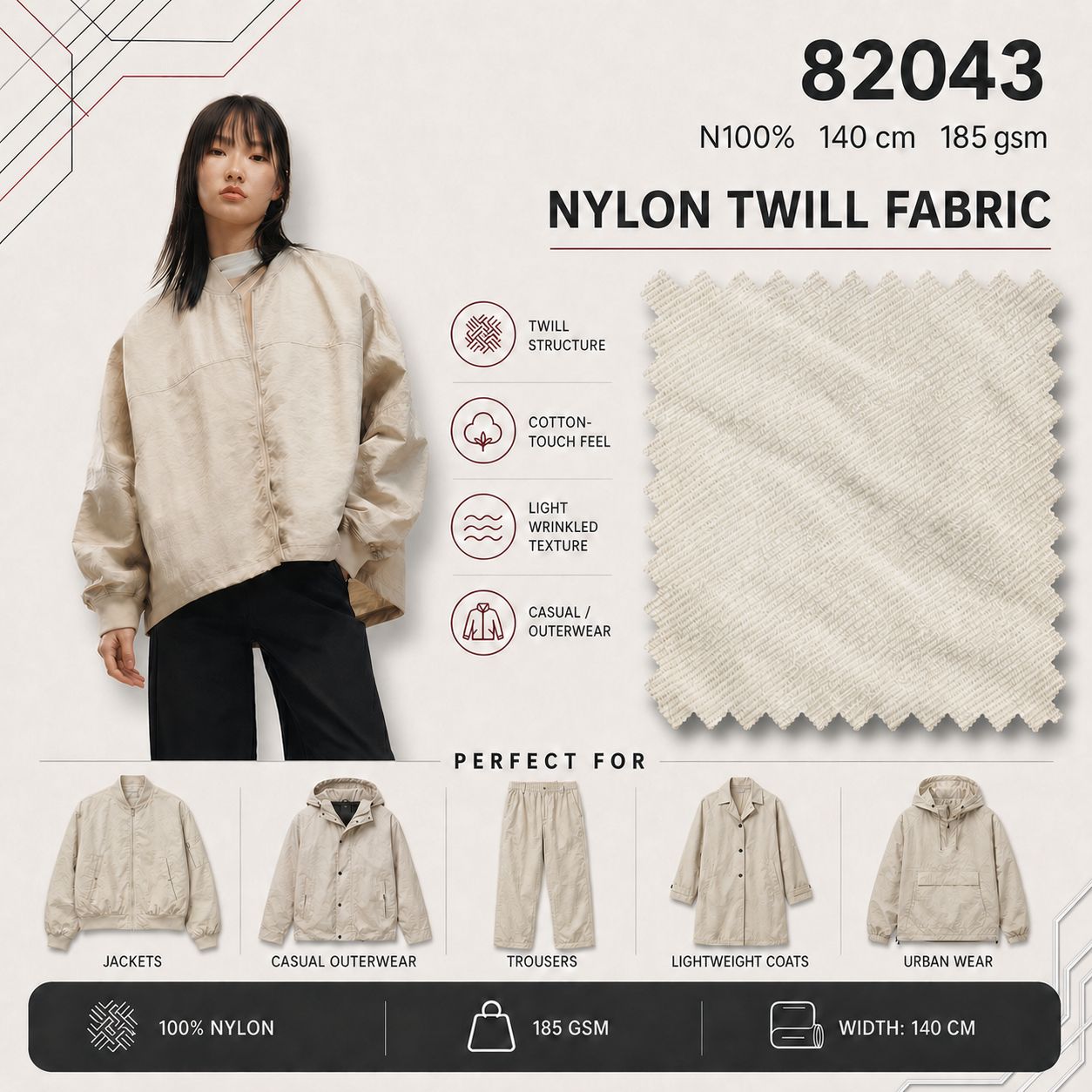 82043 - Cotton-Touch Nylon Twill Fabric
