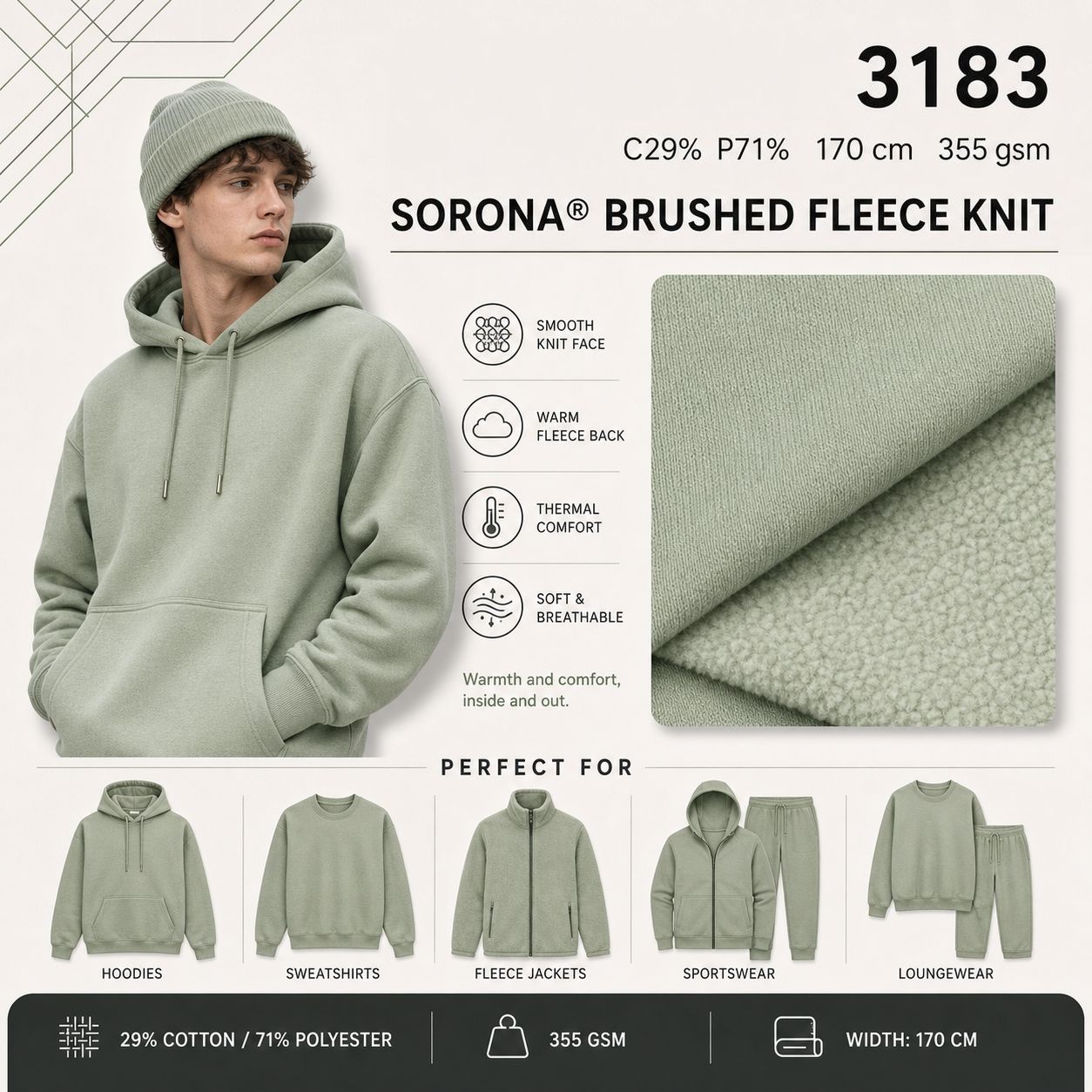 3183 - Sorona® Brushed Fleece Knit Fabric