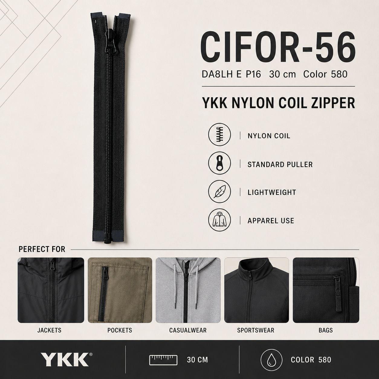 CIFOR-56 YKK Nylon Coil Zipper
