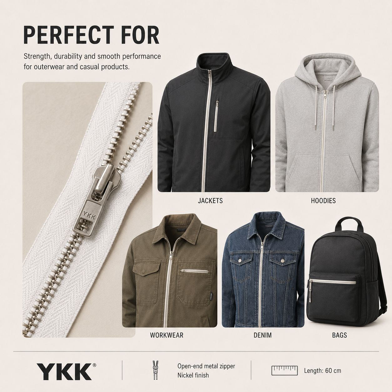MMNMOR-86 YKK Metal Zipper – Nickel Finish (Open-End) - Image 3