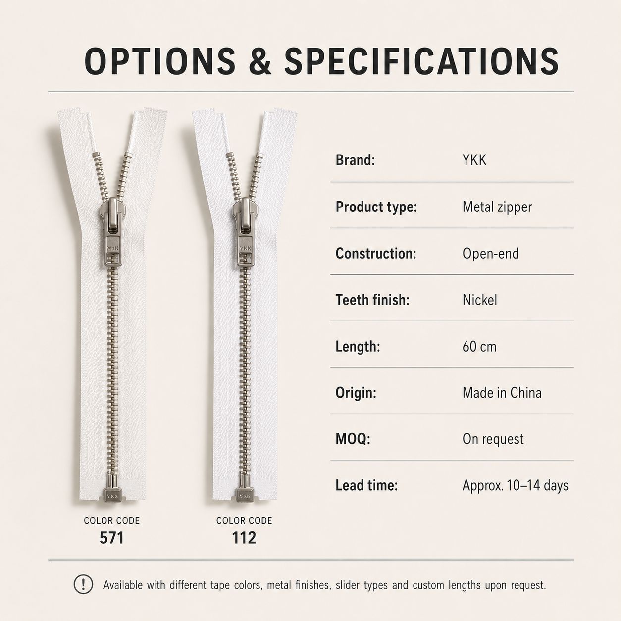MMNMOR-86 YKK Metal Zipper – Nickel Finish (Open-End) - Image 4